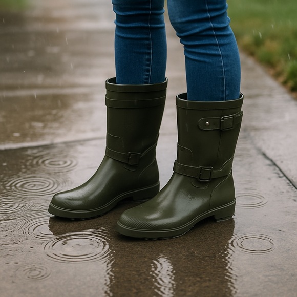 Coach Olive Green Rubber Rain Boots – Size 8 – Waterproof Pull-On Classic - Picture 2 of 14